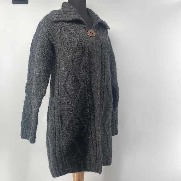 Carraig Donn cable knit cardigan made in Ireland 100% merino wool coastal sz sm - Picture 8 of 12